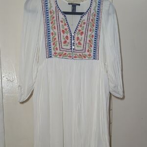 Forever 21 White Dress with Floral Embroidery